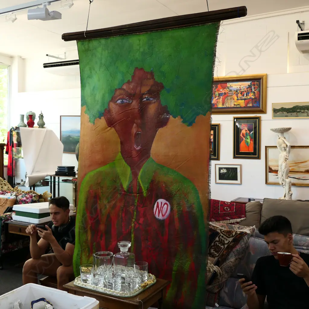 ARTIST UNKNOWN OIL ON JUTE DBLE SIDED Image 1++