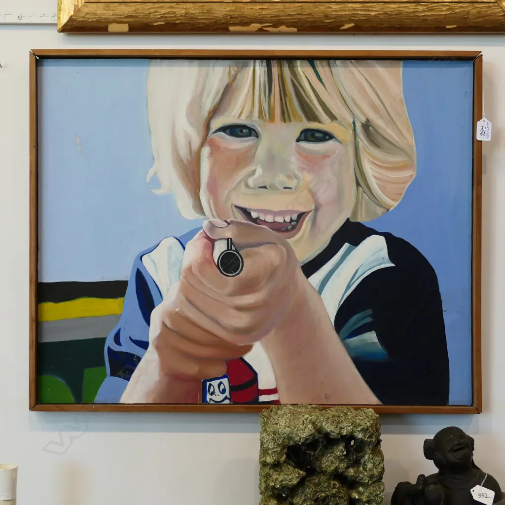 ARTIST UNKNOWN ACRYLIC ON CANVAS OF A YOUNG BOY 740 X 590 MM Image 1++