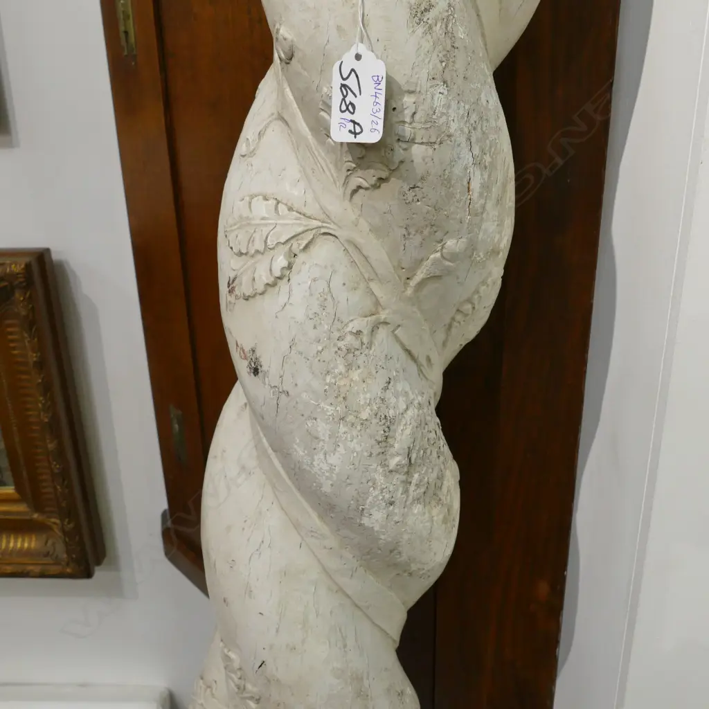 19thC PAIR OF SPIRAL OAK CARVED COLUMNS H. 6 FEET Image 1++