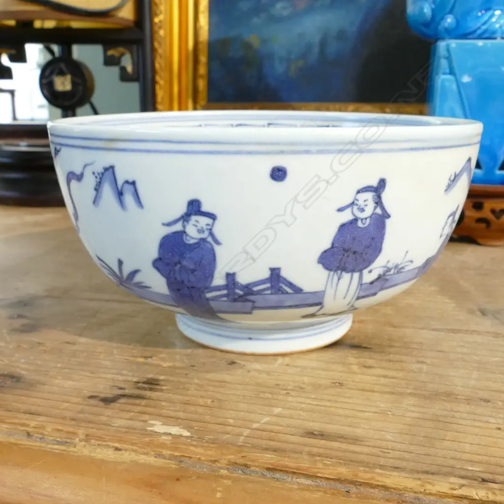 BLUE & WHITE CHINESE BOWL WITH 6 CHARACTER MING MARK  Image 1++
