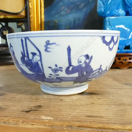 BLUE & WHITE CHINESE BOWL WITH 6 CHARACTER MING MARK 