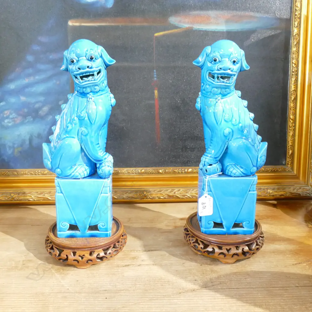 PR OF BLUE CHINESE FU DOGS 360MM H Image 1++