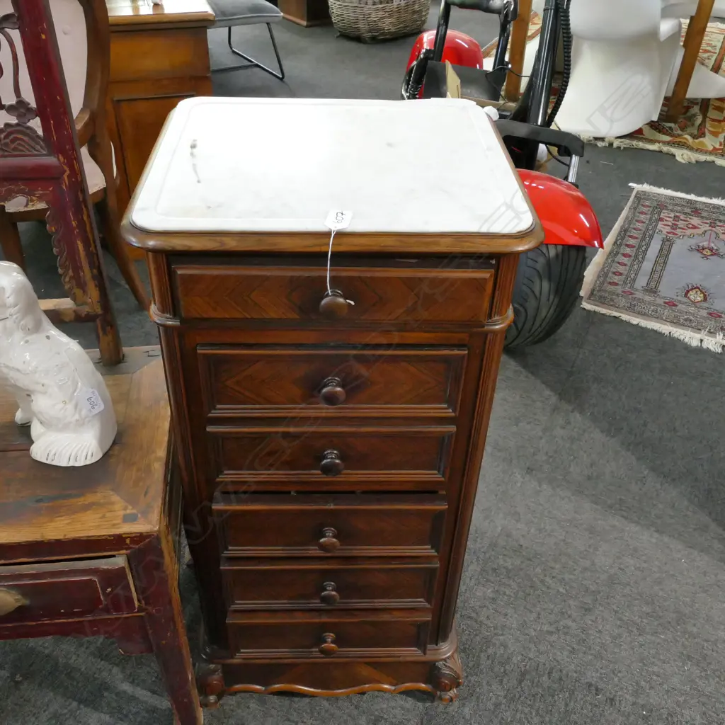 19thC FRENCH MARBLE TOP BEDSIDE CABINET Image 1++