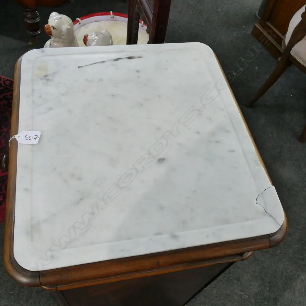 19thC FRENCH MARBLE TOP BEDSIDE CABINET Image 1++