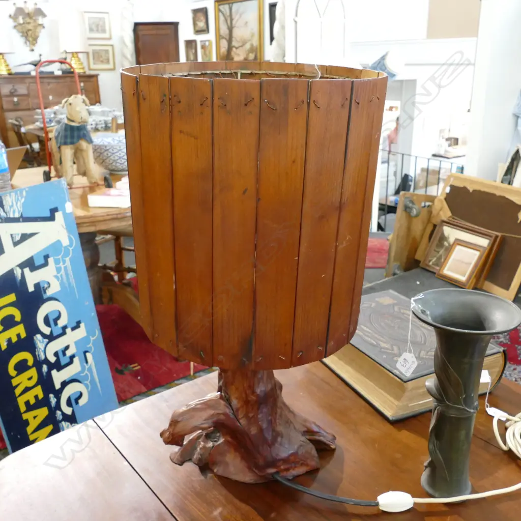 NATIVE WOOD ROOTSTOCK LAMP BASE w KAURI SLAT SHADE Image 1++