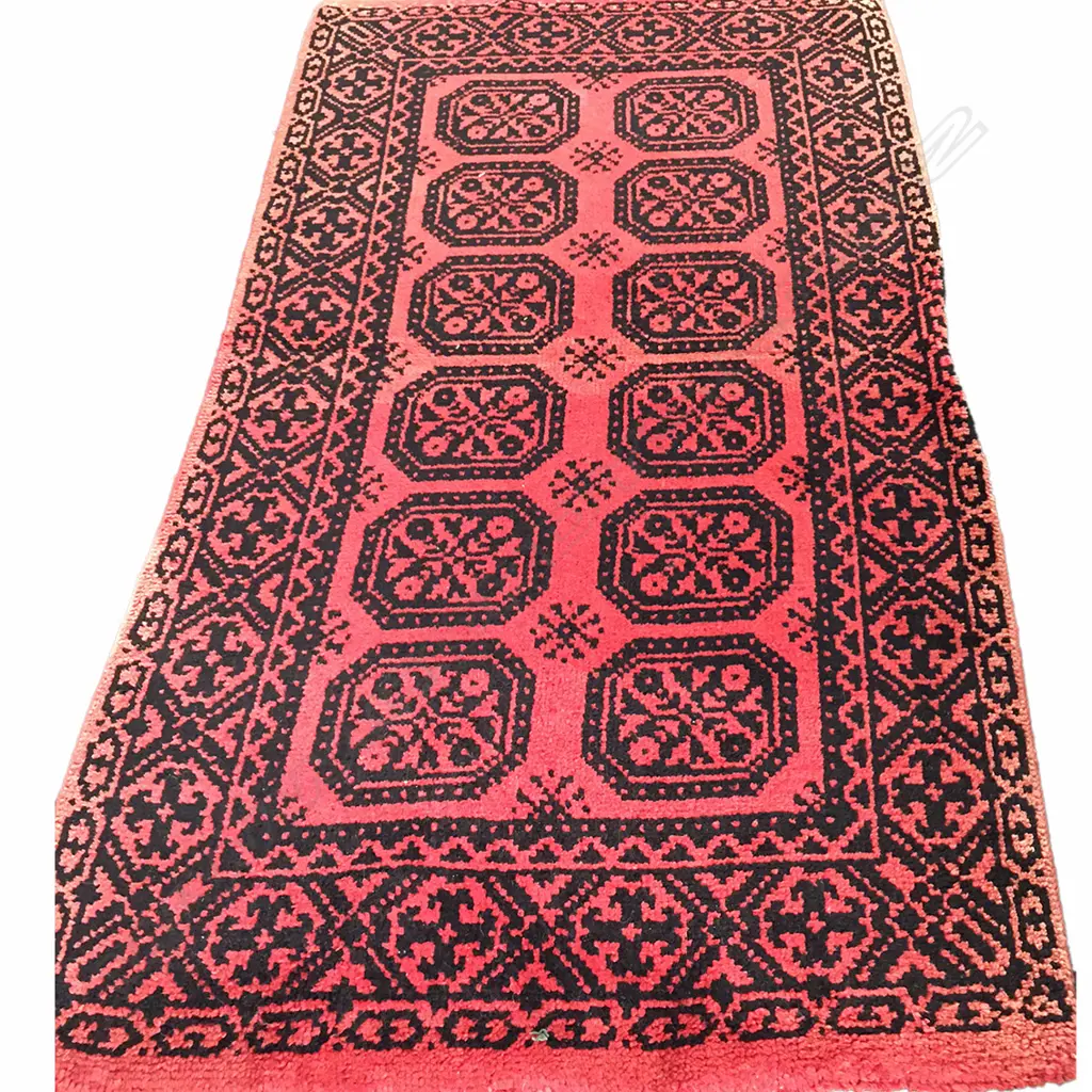 VINTAGE RED WOOLEN THICK WOVEN RUG, 2 X 6 GULS, 2080 X 1180MM Image 1++