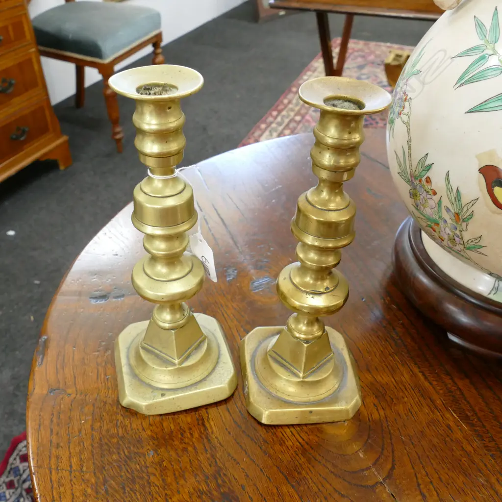 LATE 19TH C PAIR BRASS CANDLESTICKS H.230MM Image 1++
