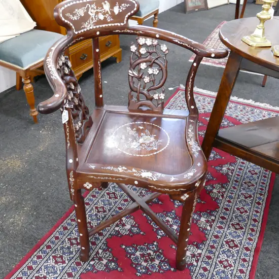 CHINESE HARDWOOD MOP INLAY CHAIR