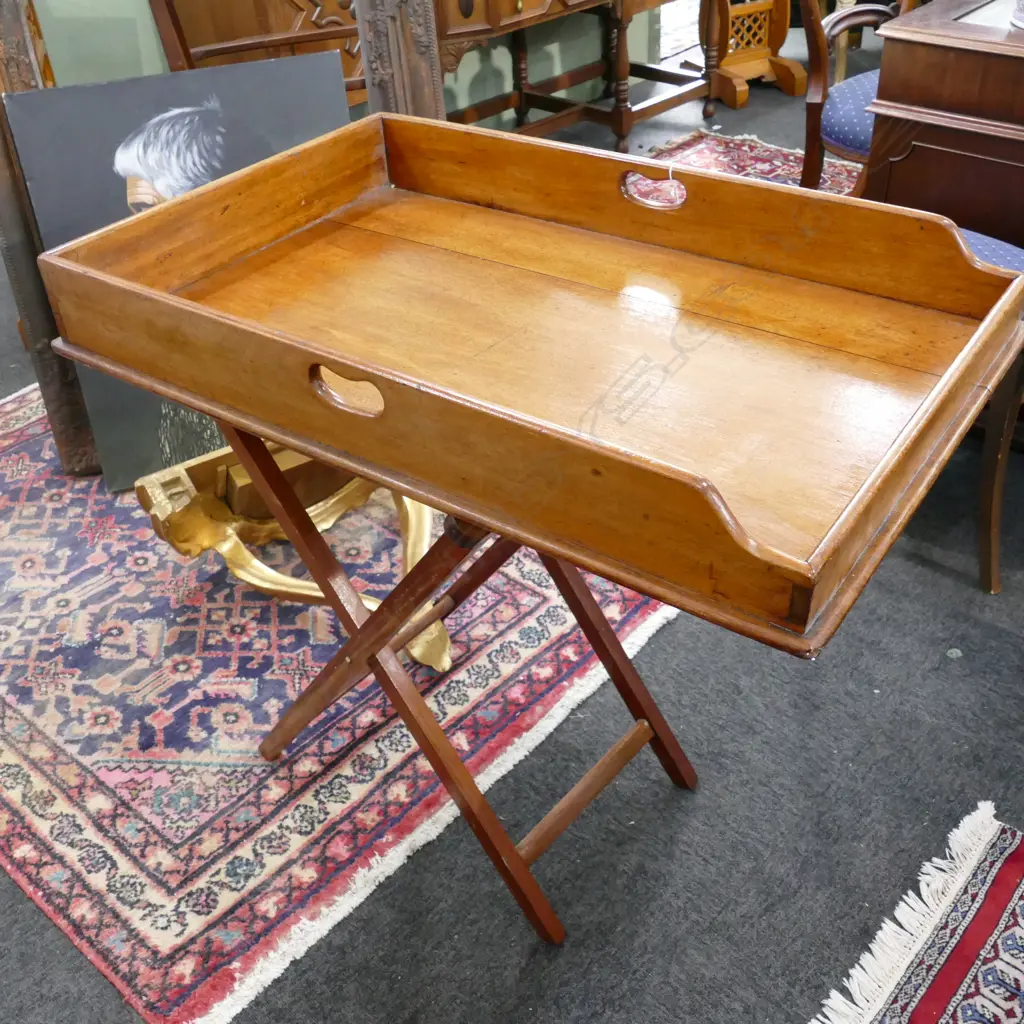 ANTIQUE BUTLER'S TRAY TABLE ON FOLDING BASE Image 1++