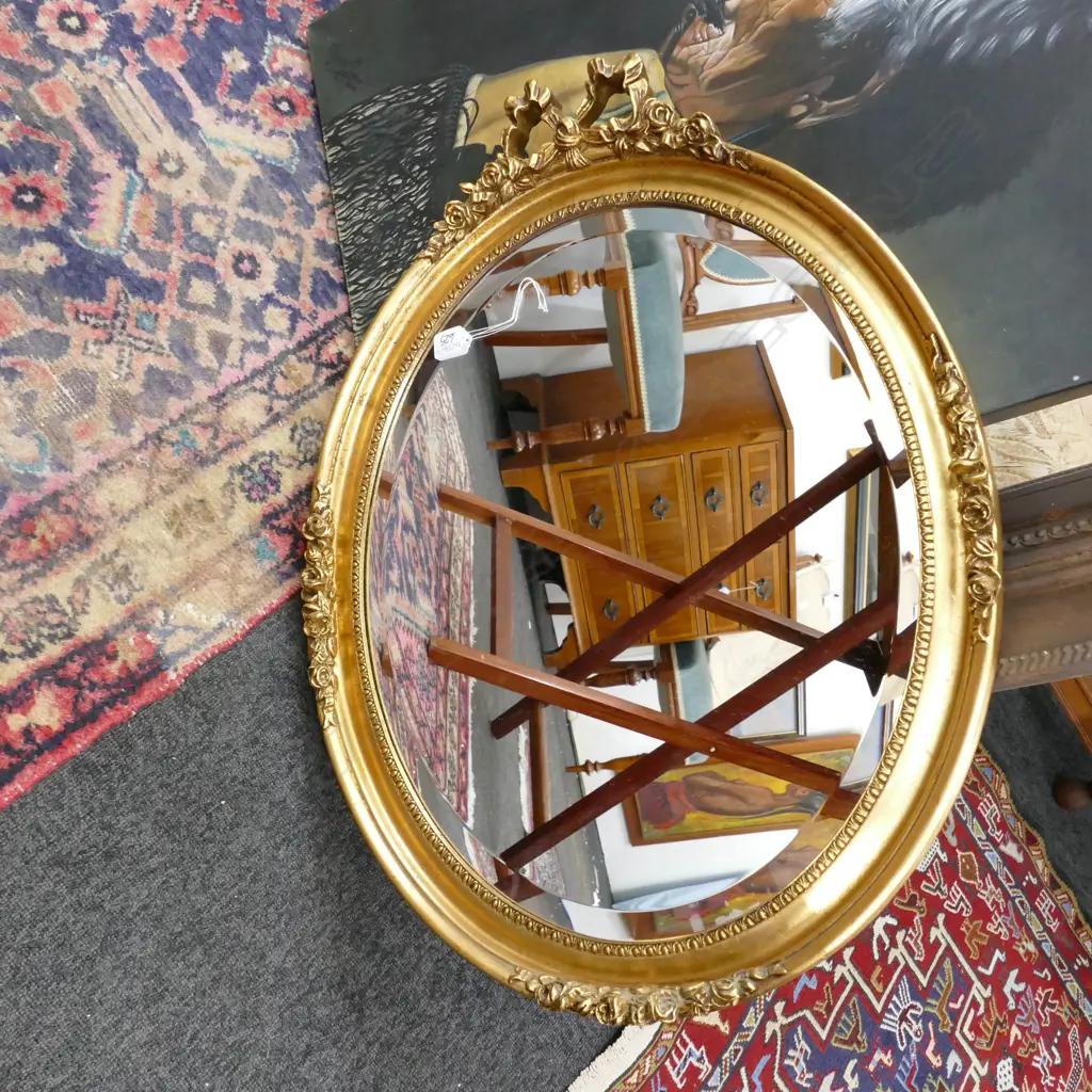 GILT BEVELLED OVAL MIRROR 750MM H Image 1++