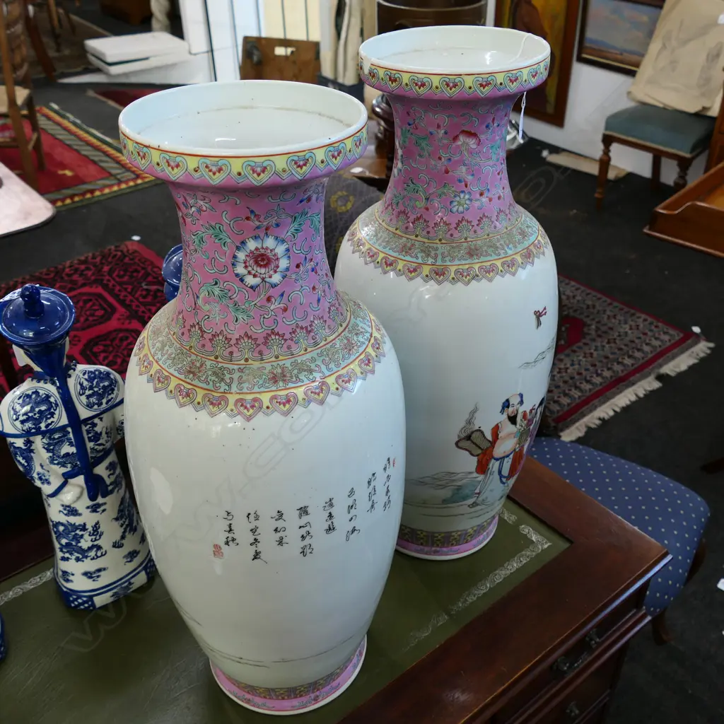 PR LARGE CHINESE VASES AF CHIP TO RIM OF ONE 620MM H Image 1++