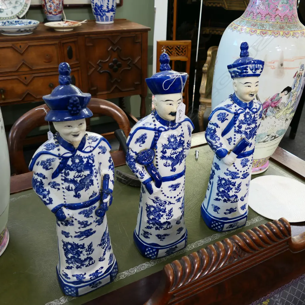 CHINESE BLUE AND WHITE PORCELAIN 3 WISE MEN KANGXI CHINA FIGURINES Image 1++