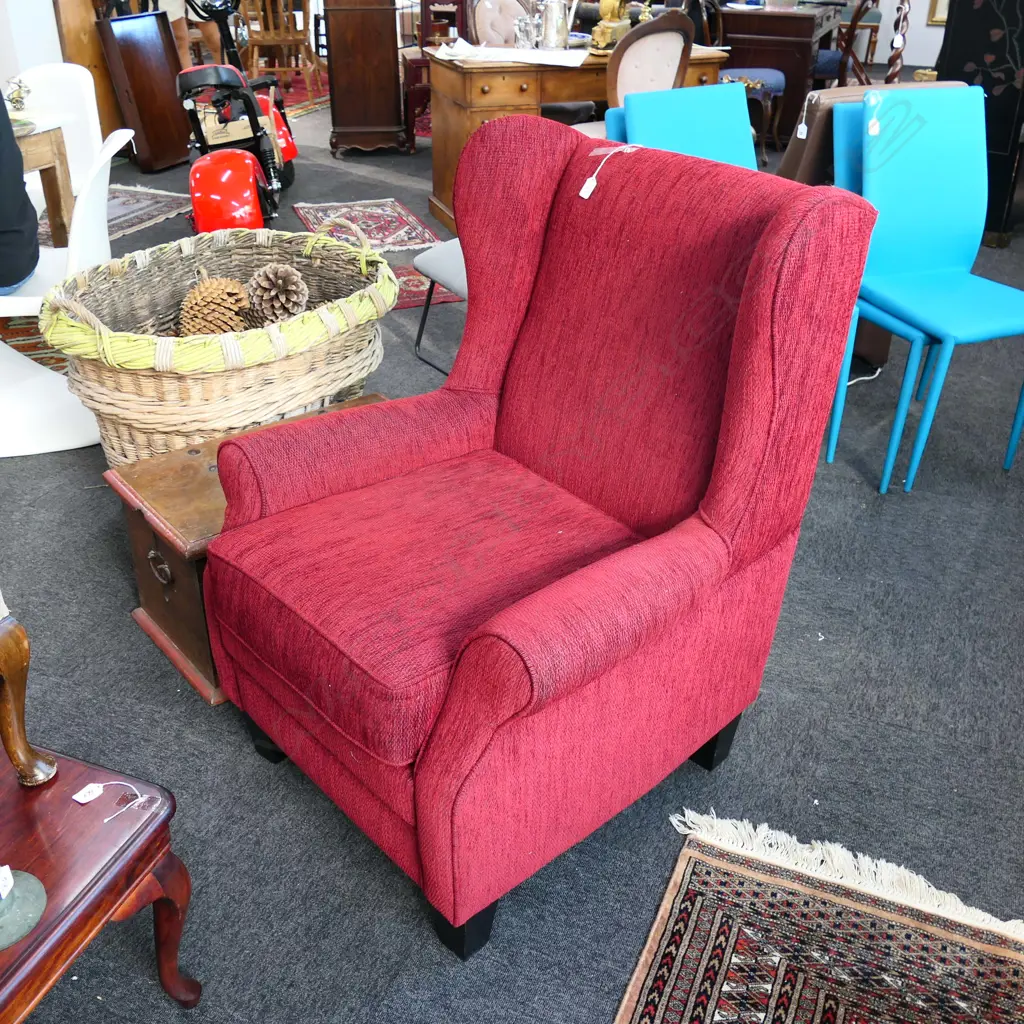 WING BACK ARMCHAIR RED UPHOLSTERY 800MM W Image 1++