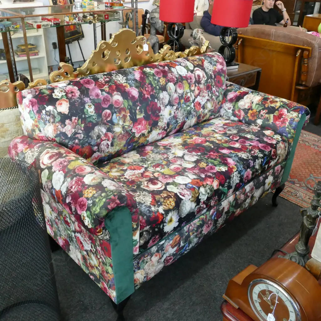 FLORAL UPHOLSTERED TWO SEATER COUCH 1550MM W  Image 1++