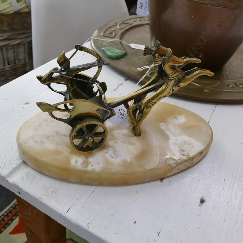 BRASS AND ALABASTER SCULPTURE 250MM L Image 1++