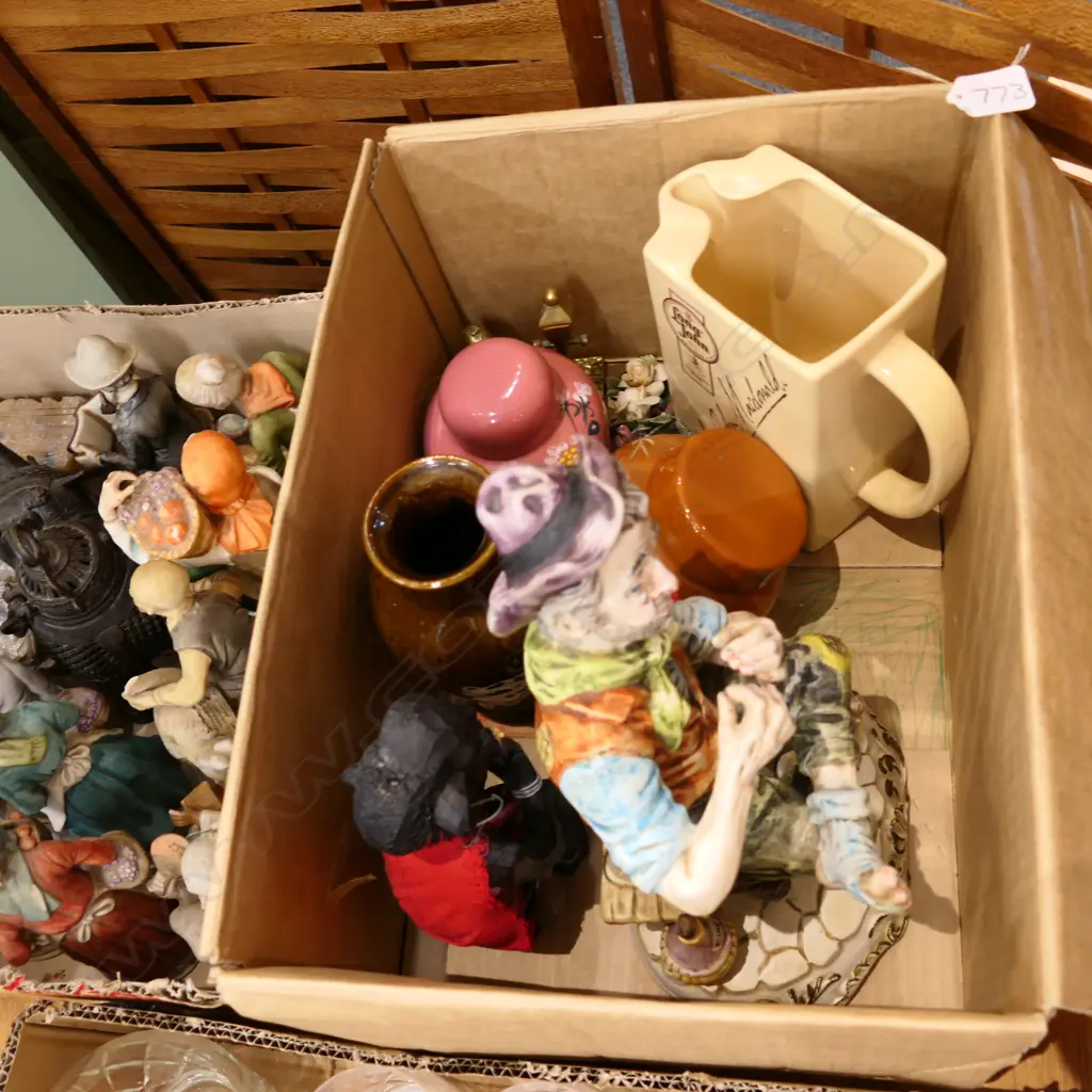 LOT ASSORTED GINGER JARS, WHISKEY JUG, 2 FIGURES ETC Image 1++