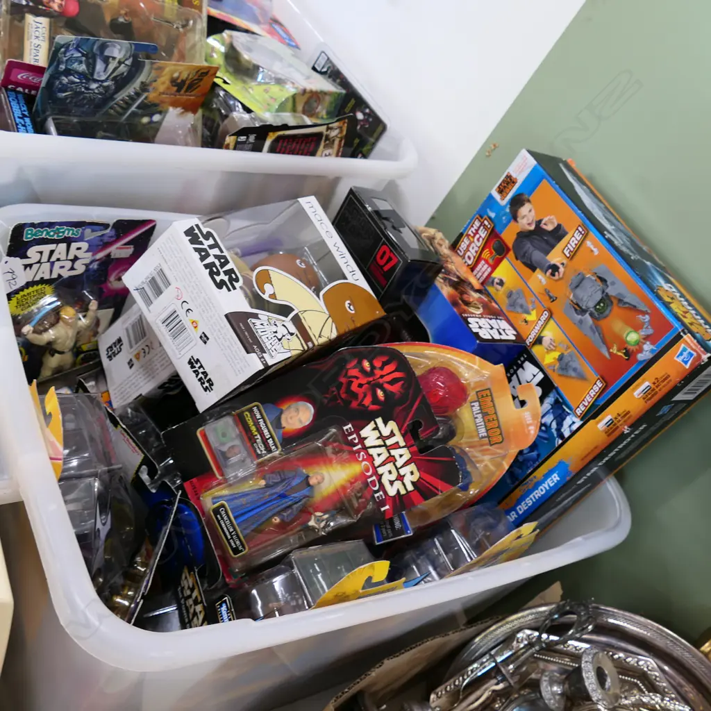 LARGE BOX LOT BOXED TOYS; MOSTLY STAR WARS Image 1++