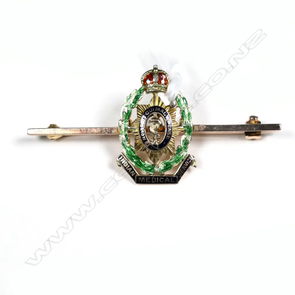 9CT Y/GOLD INDIAN MEDICAL SERVICE ENAMEL BADGE ON BAR 3.8gms Image 1++