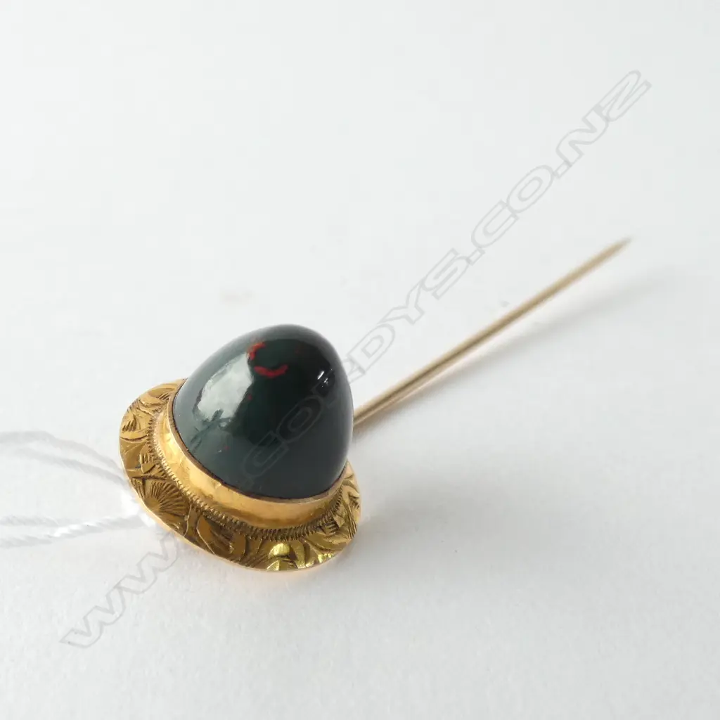ANTIQUE GOLD BLOODSTONE SET STICK PIN Image 1++