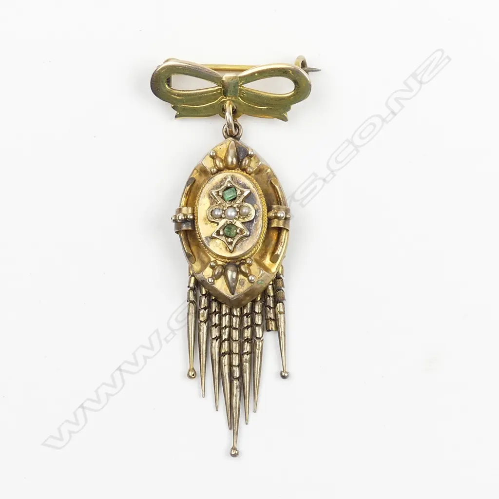 A 19thC yellow gold and jewelled tassel brooch Image 1++