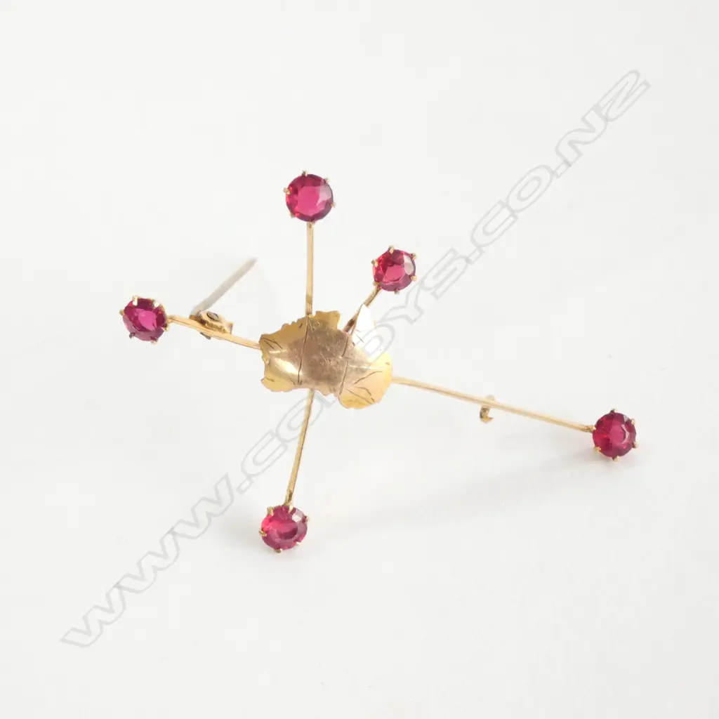 RED STONE & 9ct GOLD SOUTHERN CROSS &  AUSTRALIA BROOCH L. 52MM Image 1++