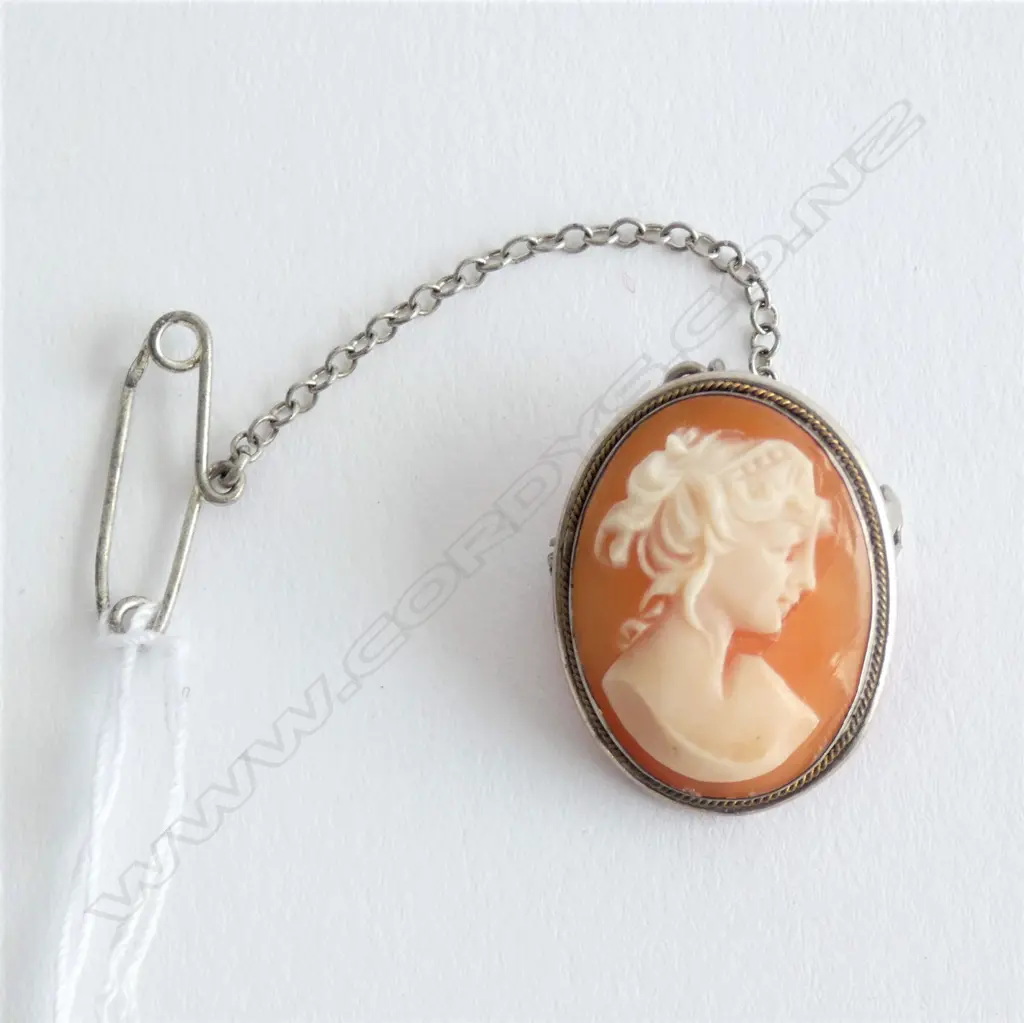800 SILVER & CAMEO BROOCH Image 1++