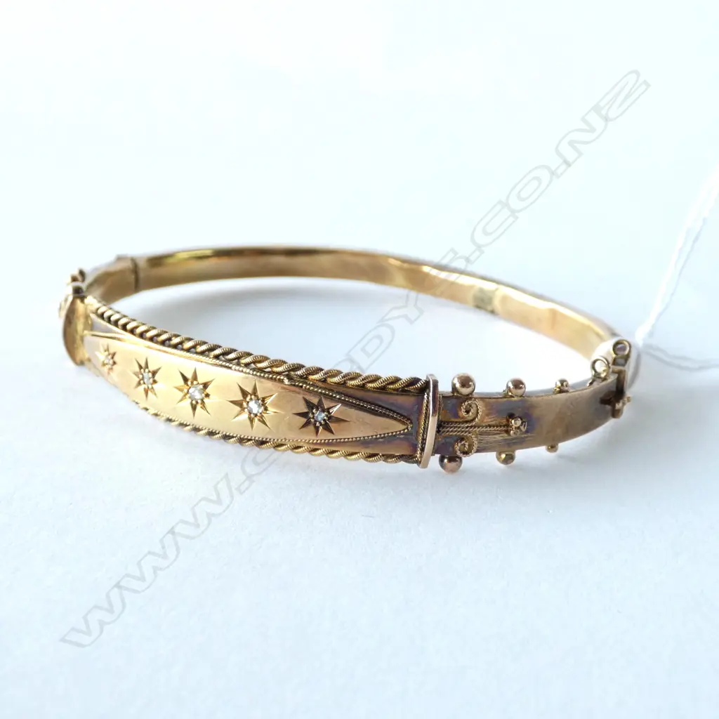 VICTORIAN 9CT GOLD & DIAMOND BANGLE (dented) 9.4gms Image 1++