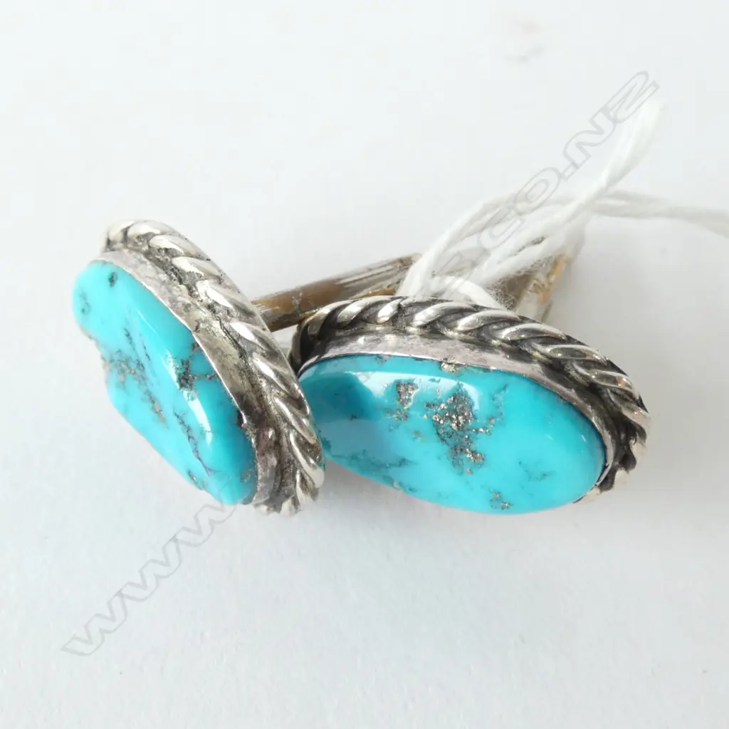 SLEEPING BEAUTY TURQUOISE & STG SILVER CUFFLINKS  Image 1++