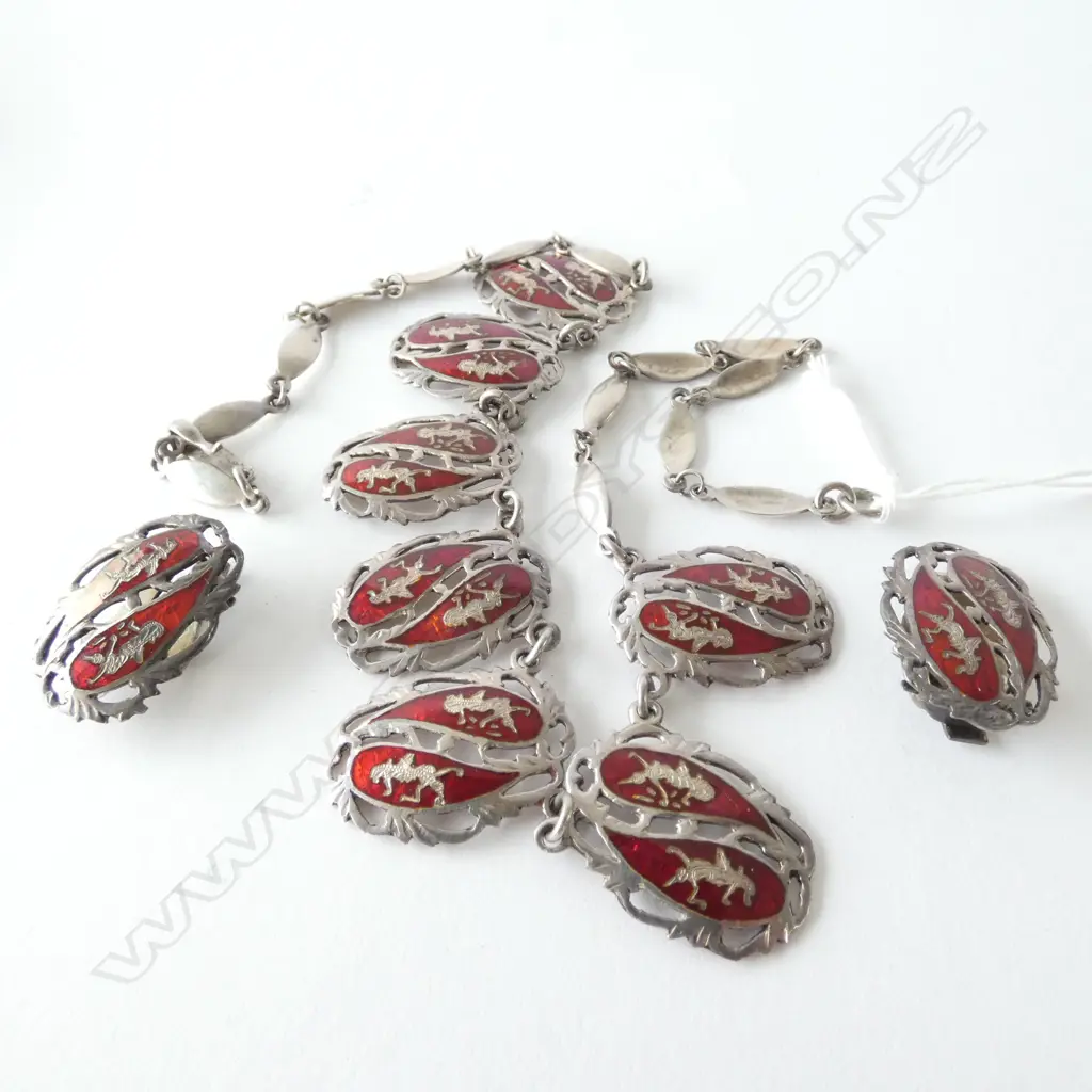 THAI SILVER NECKLACE & CLIP ON EARRINGS SET 37 GRAMS  Image 1++