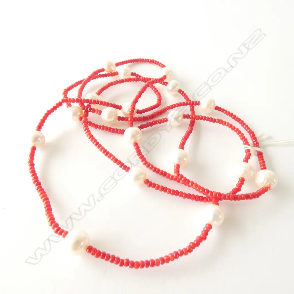 RED CORAL ? & PEARL NECKLACE Image 1++