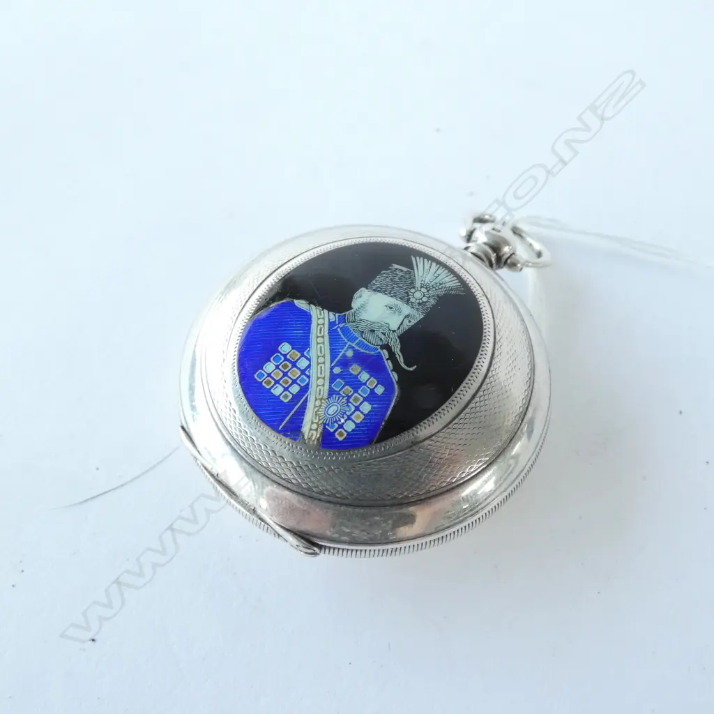 Pocket Watch, Russian?, enamelled painted dial and case, Silver Image 1++