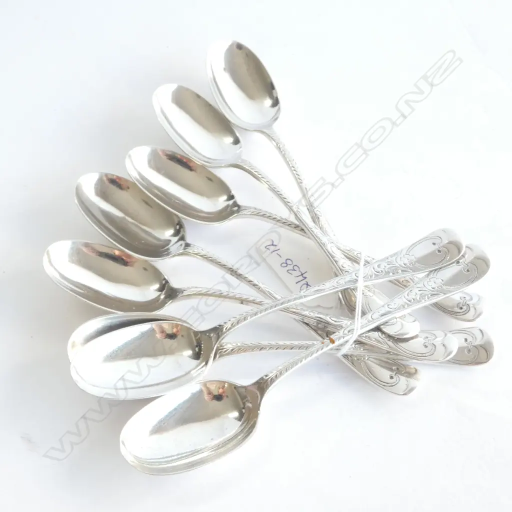 8 SCOTTISH SILVER TEASPOONS GLASGOW 1896 200gms Image 1++