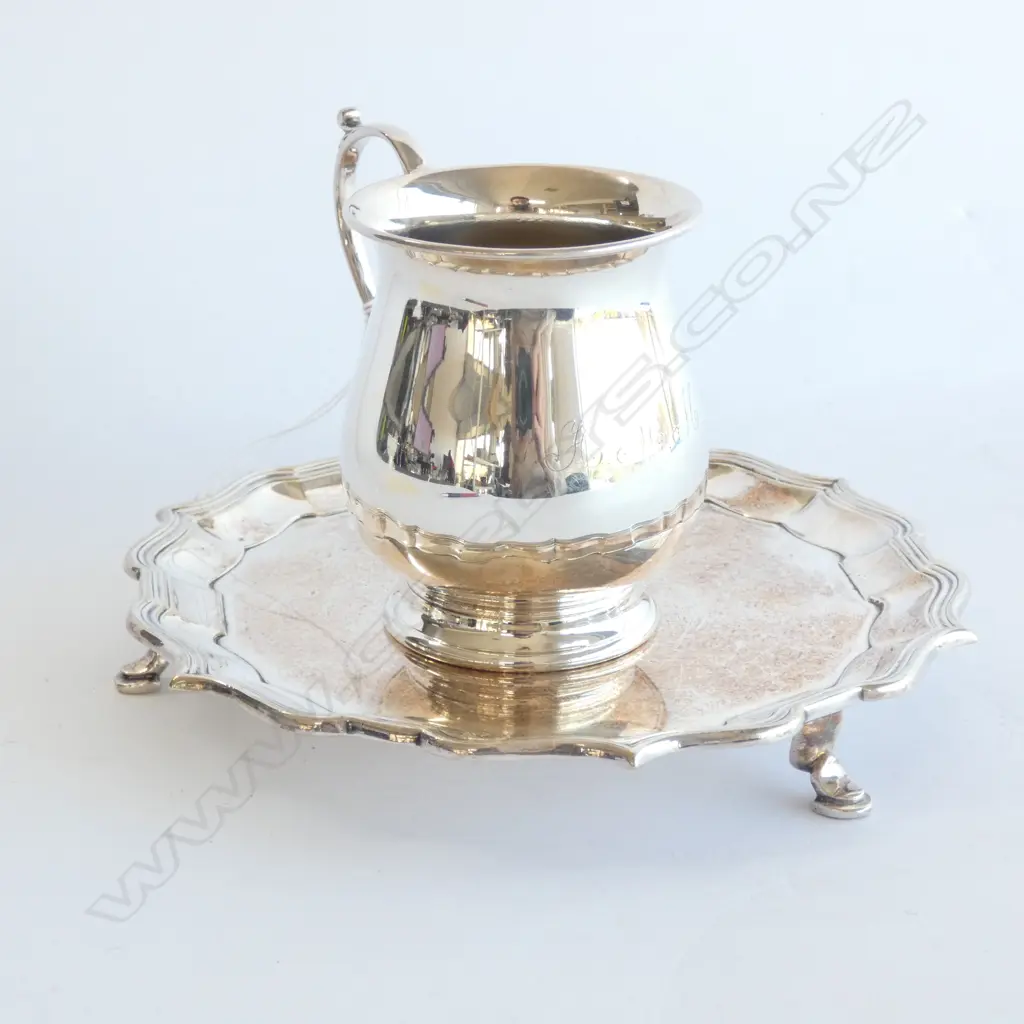 SILVER PLATE WAITER AND SMALL MUG Image 1++