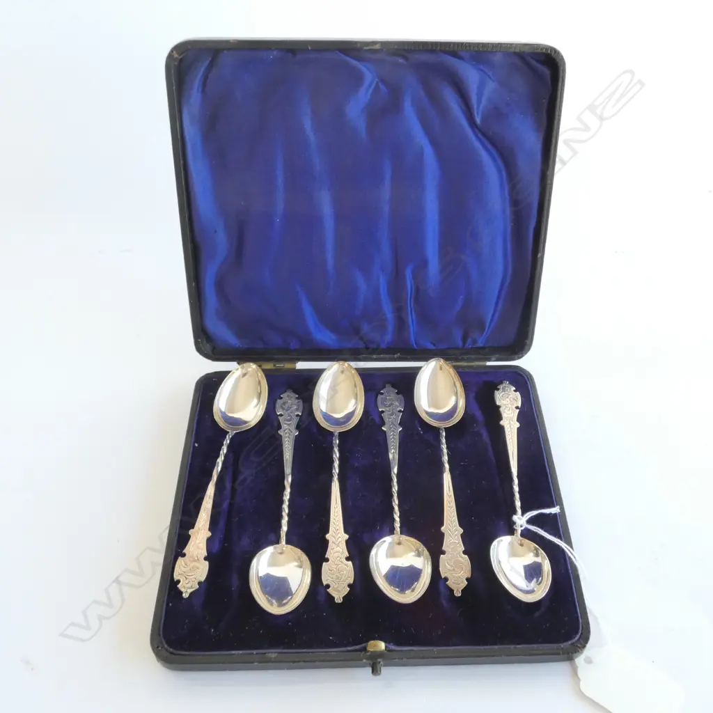 BOXED SET SILVER COFFEE SPOONS BIRMINGHAM 1898  Image 1++