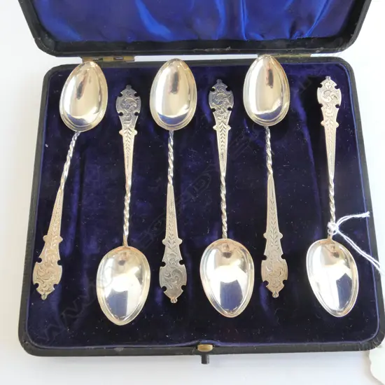 BOXED SET SILVER COFFEE SPOONS BIRMINGHAM 1898 