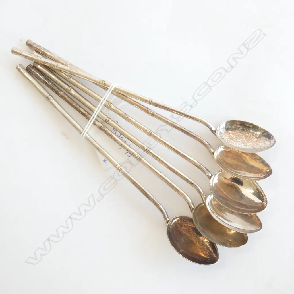 SET OF 6 STRAW SPOONS MARKED 'SILVER' L. 185MM 68 GRAMS  Image 1++