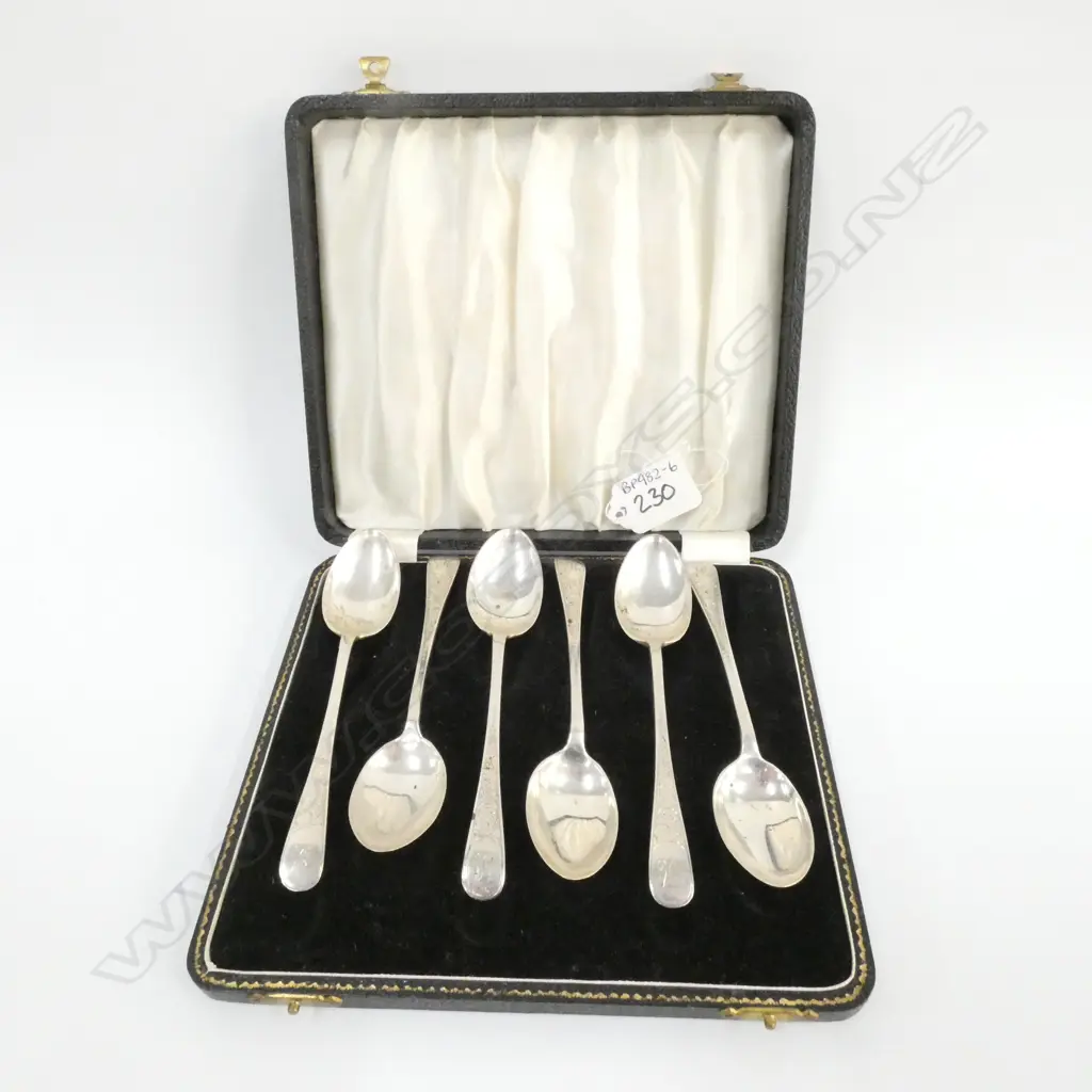 CASED SET OF 6 STG SILVER TEASPOONS, "A" ENGRAVED ON HANDLES, SHEFFIELD 1911, 123GM Image 1++