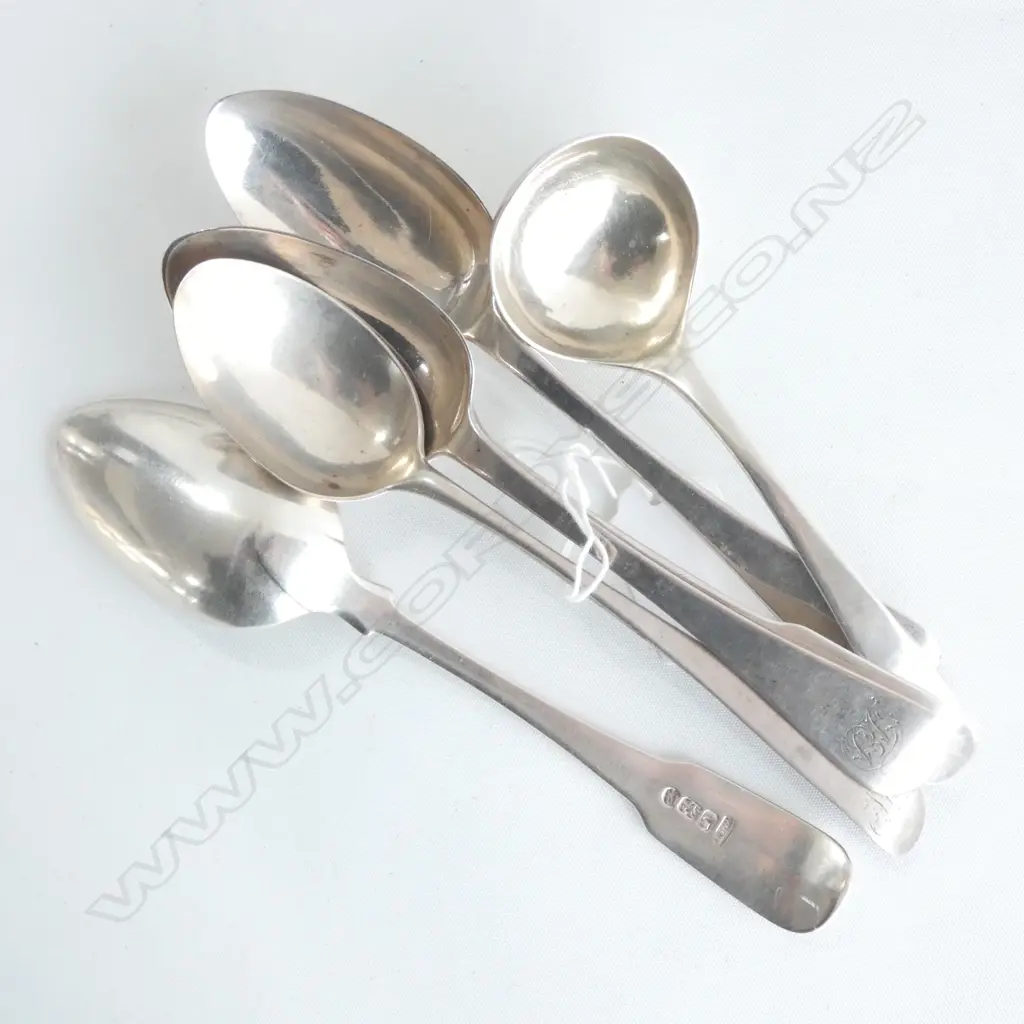 4 STG SILVER SPOONS 2 LONDON 1835, EDINBURGH 1804 & 1810 131 GRAMS SILVER + 2 EP Image 1++