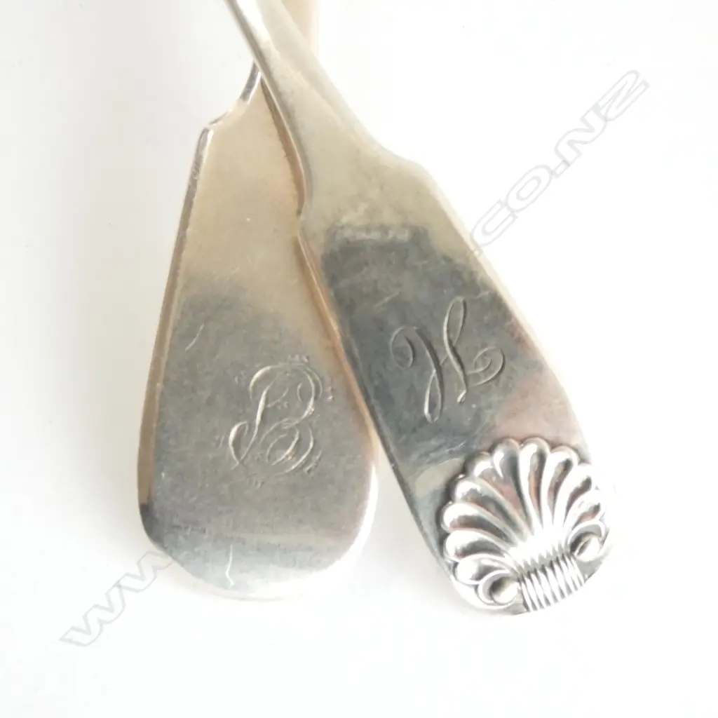 2 STG SILVER SPOONS; EXETER 1860 & KINGS PATTERN LADLE CHESTER 1837 60 GRAMS Image 1++