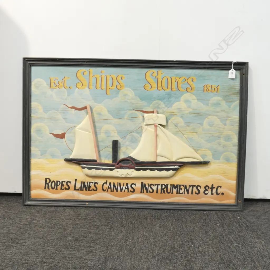 PAINTED WOODEN 'SHIP STORES' ARTWORK 545 X 845MM Image 1++
