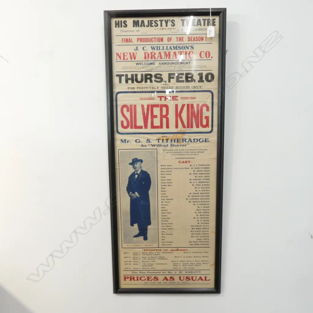 HIS MAJESTY'S THEATRE 1910 POSTER BILL for 'THE SILVER KING' Image 1++