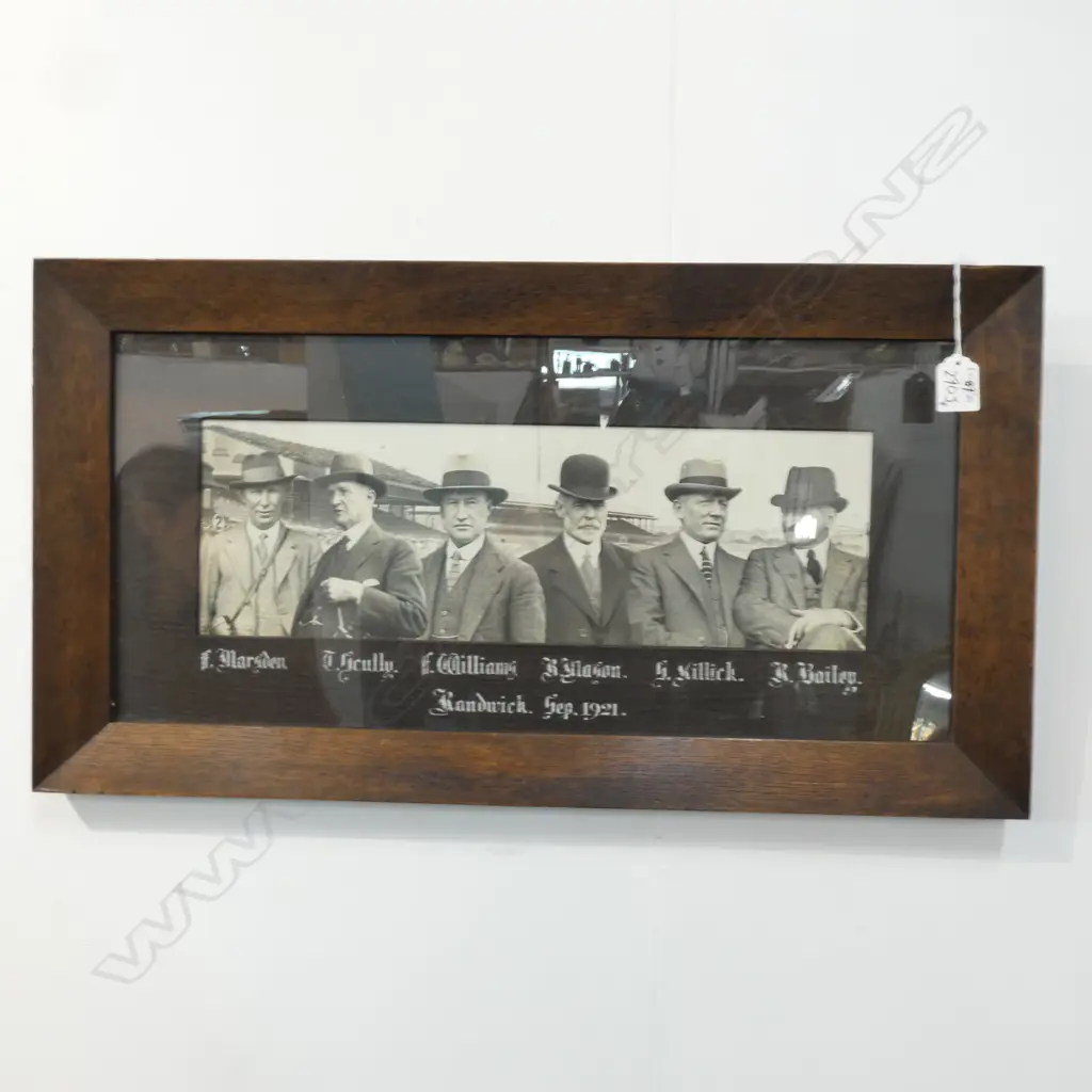 OAK FRAMED RACEHORSE TRAINERS/OWNERS PHOTO COLLAGE - RANDWICK 1921 Image 1++