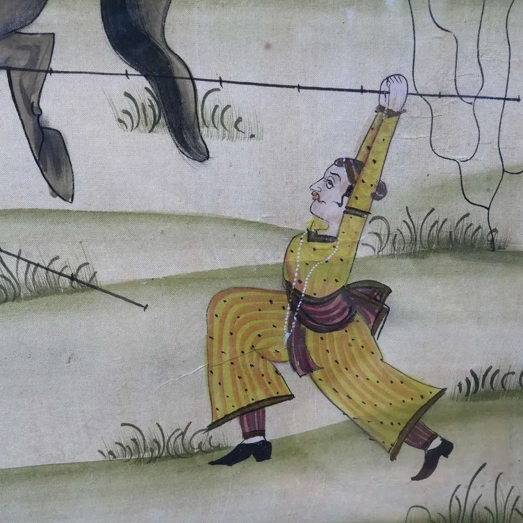 ACRYLIC PAINTED INDIAN  HUNTING SCENE ON SILK 720 X 470MM Image 1++