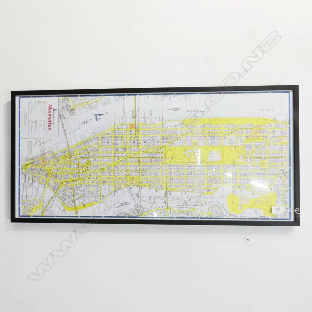 FRAMED MAP OF MANHATTAN, 1990. 390 X 880MM Image 1++
