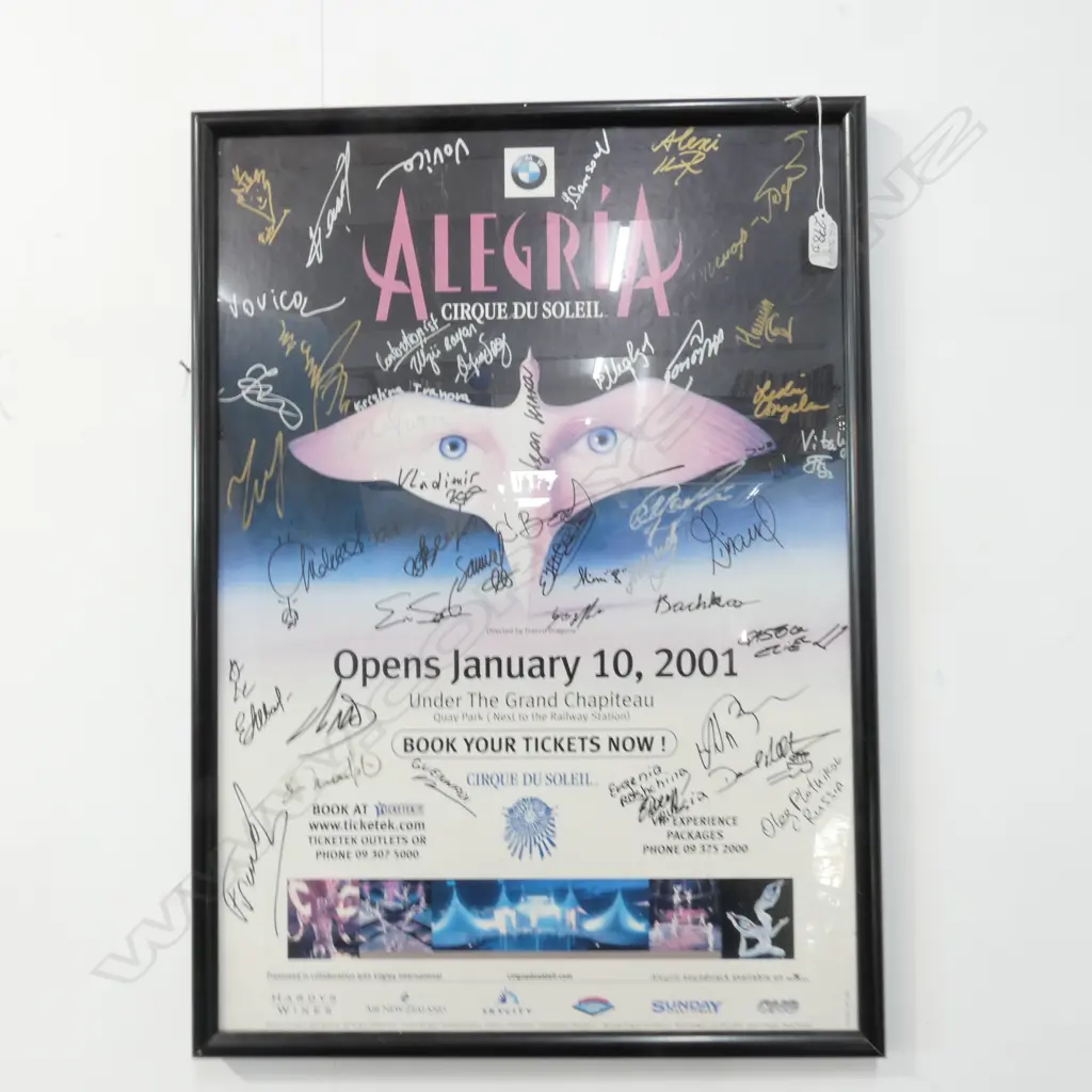 SIGNED CIRQUE DU SOLEIL ALEGRIA FRAMED POSTER. 755 X 410MM Image 1++