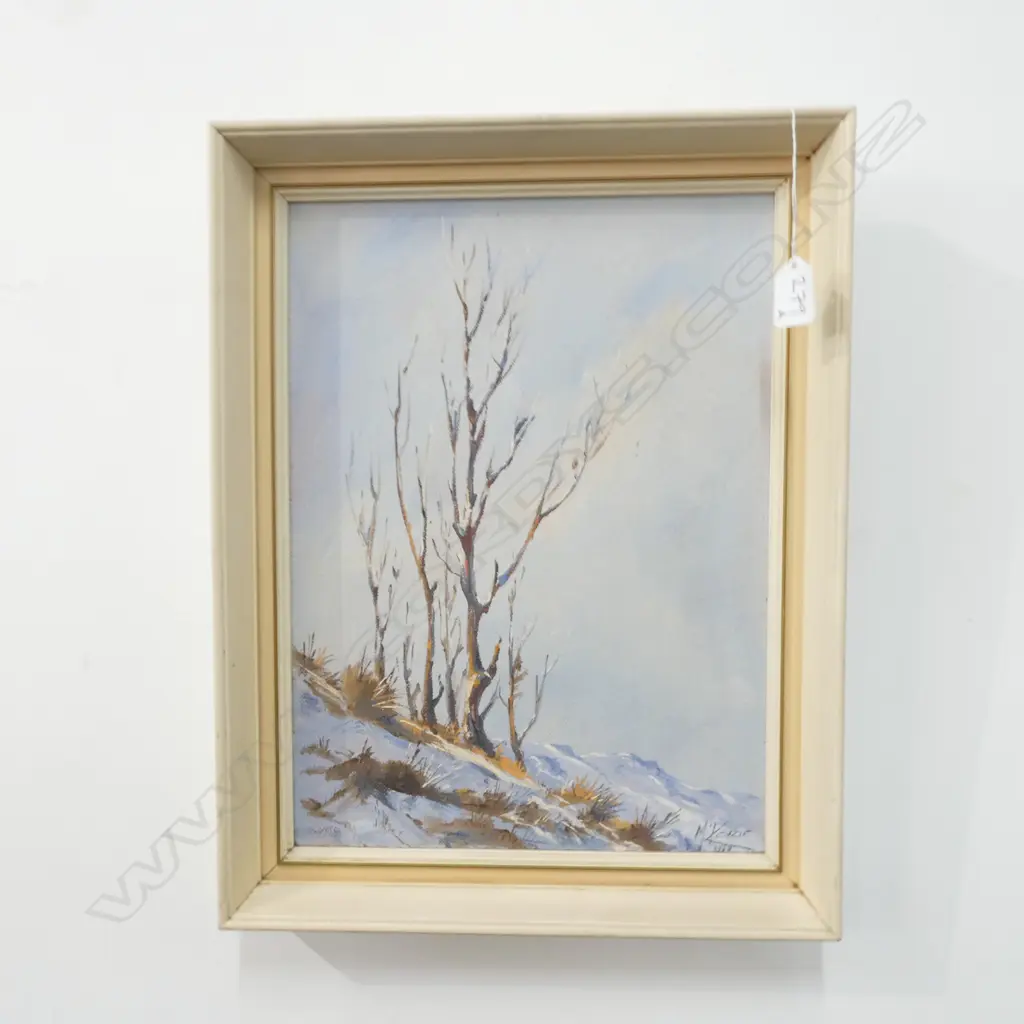 MCKENZIE 'TREES AGAINST SKYLINE CENTRAL OTAGO' OIL ON BOARD. C1968. 380 X 280MM Image 1++