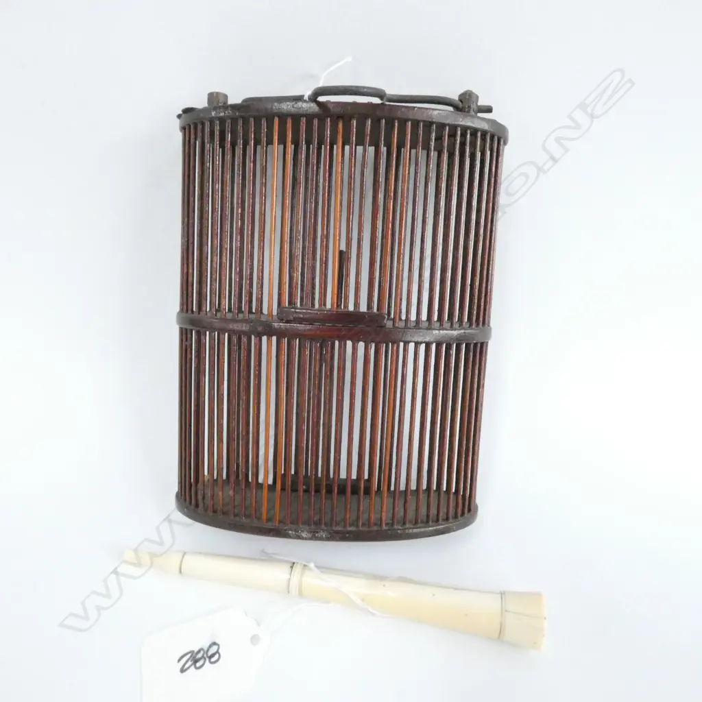 RARE IVORY CRICKET TICKLER IN IVORY CASE, & CANE 2 TIER CRICKET CAGE  Image 1++