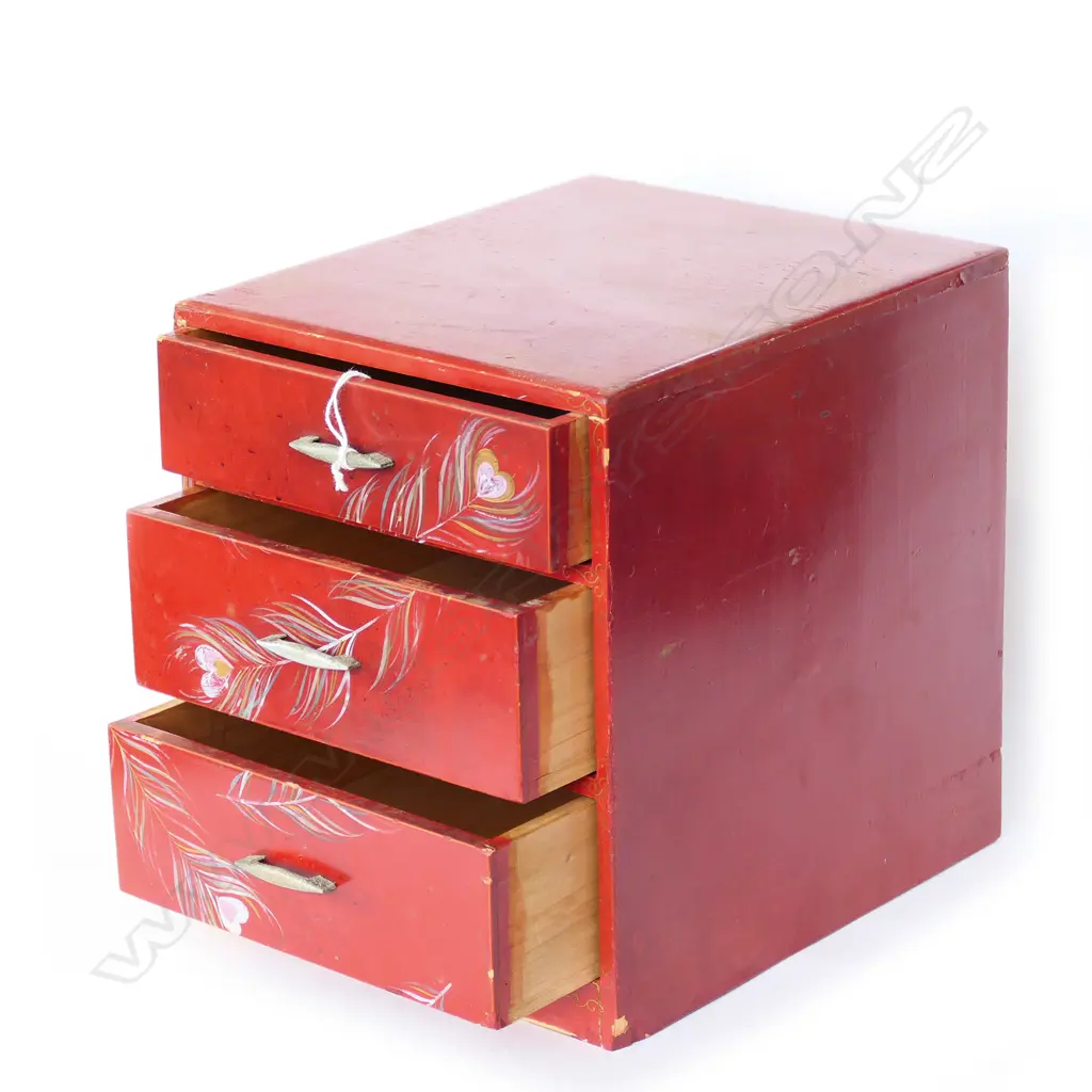 VINTAGE JAPANESE 3 DRAWER SEWING/JEWELLERY BOX 180x210X210mm Image 1++