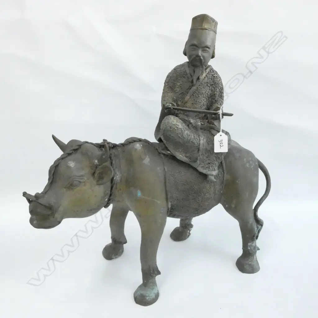 LGE ORIENTAL BRONZE LAOZI RIDING A BUFFALO .... Image 1++