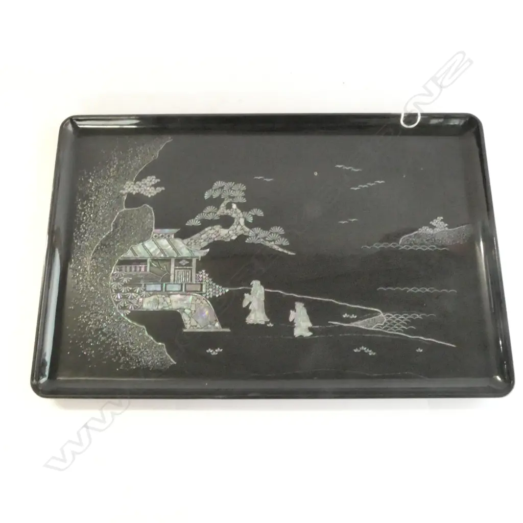 ORIENTAL BLACK OPIUM? TRAY WITH ABALONE INLAY 390 X 260mm Image 1++